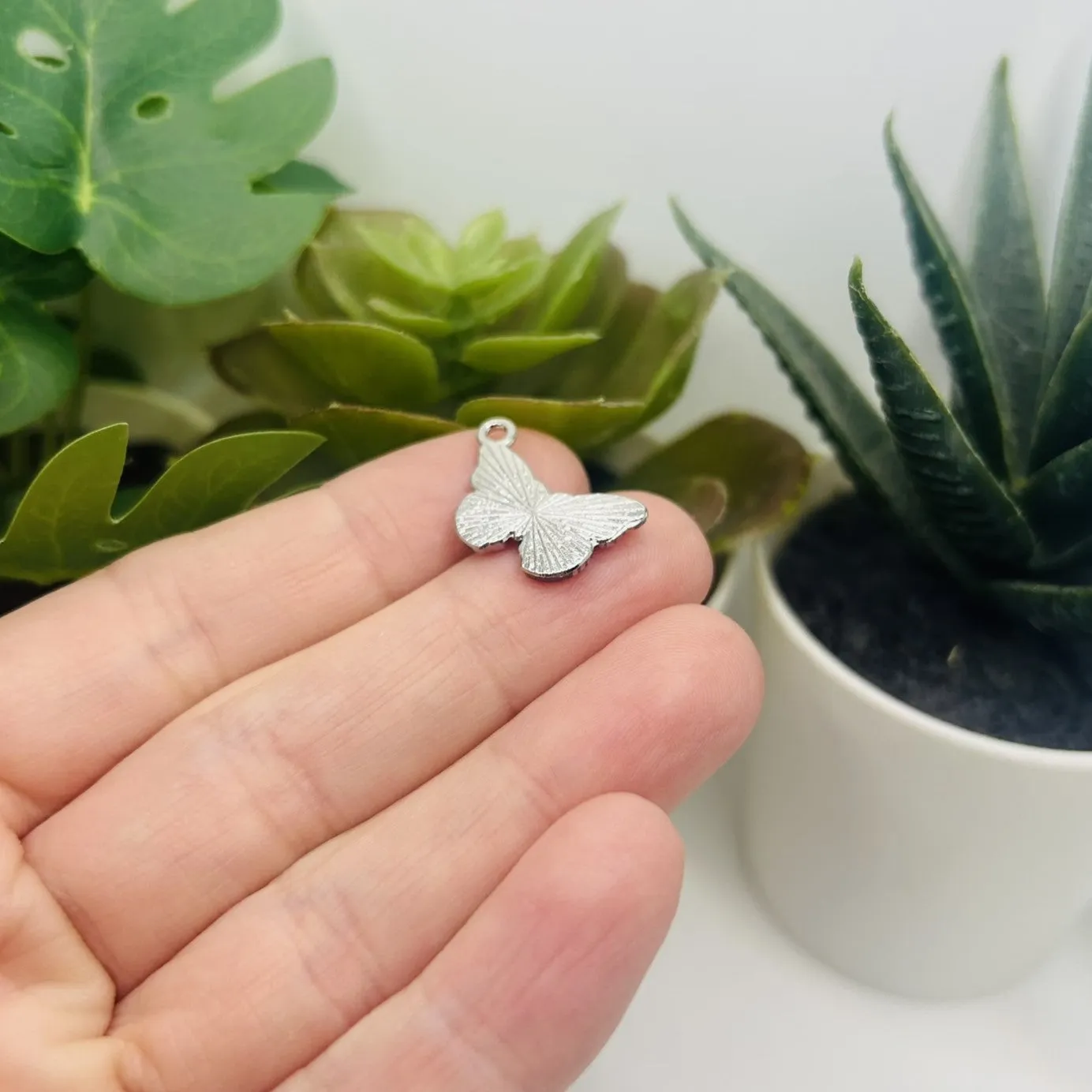 1, 4, 20 or 50 Pieces: White and Grey Striped Butterfly Charms