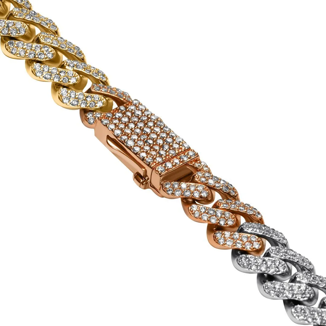 14k Tri Tone Gold Diamond Cuban Chain 11.42 Ctw