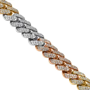 14k Tri Tone Gold Diamond Cuban Chain 11.42 Ctw