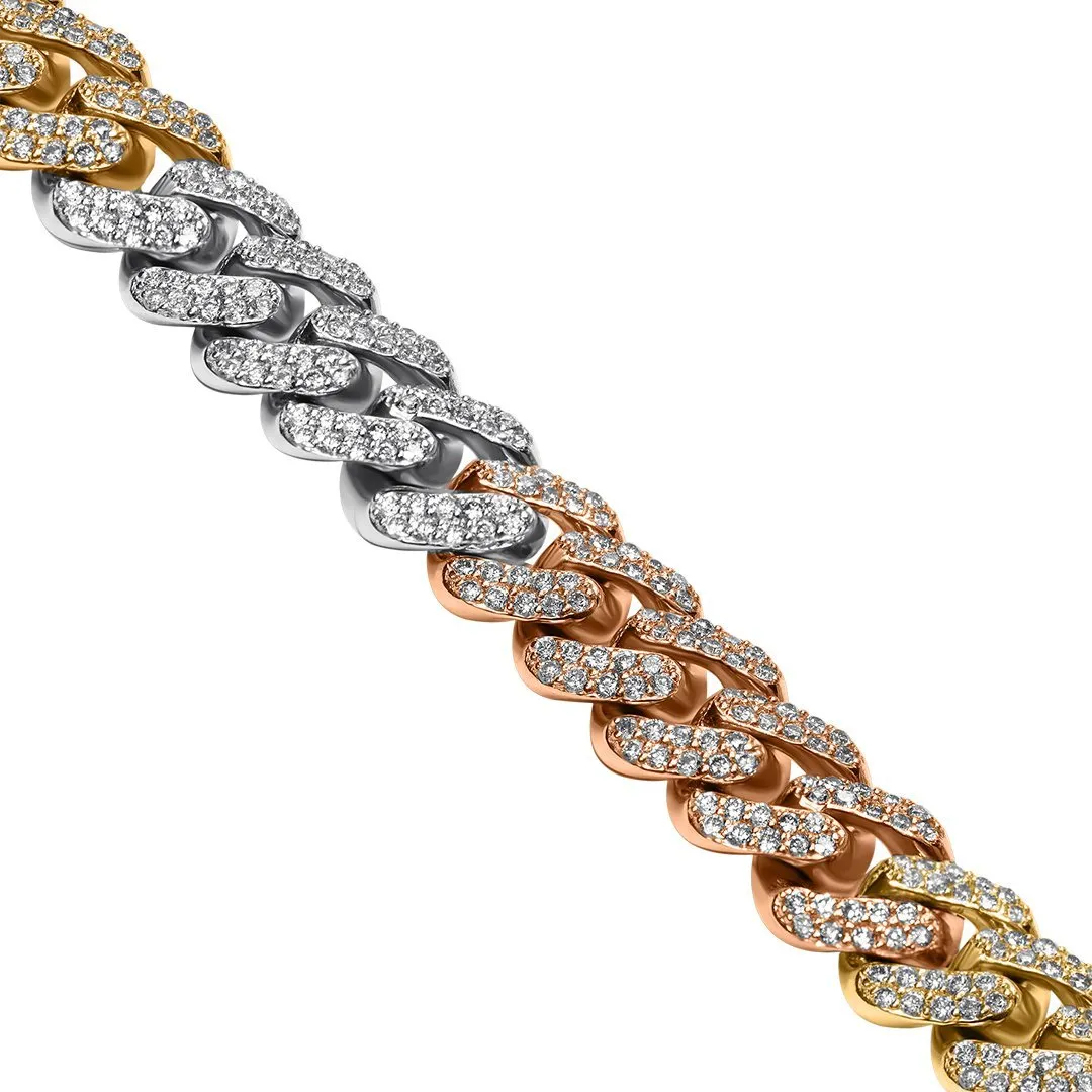 14k Tri Tone Gold Diamond Cuban Chain 11.42 Ctw