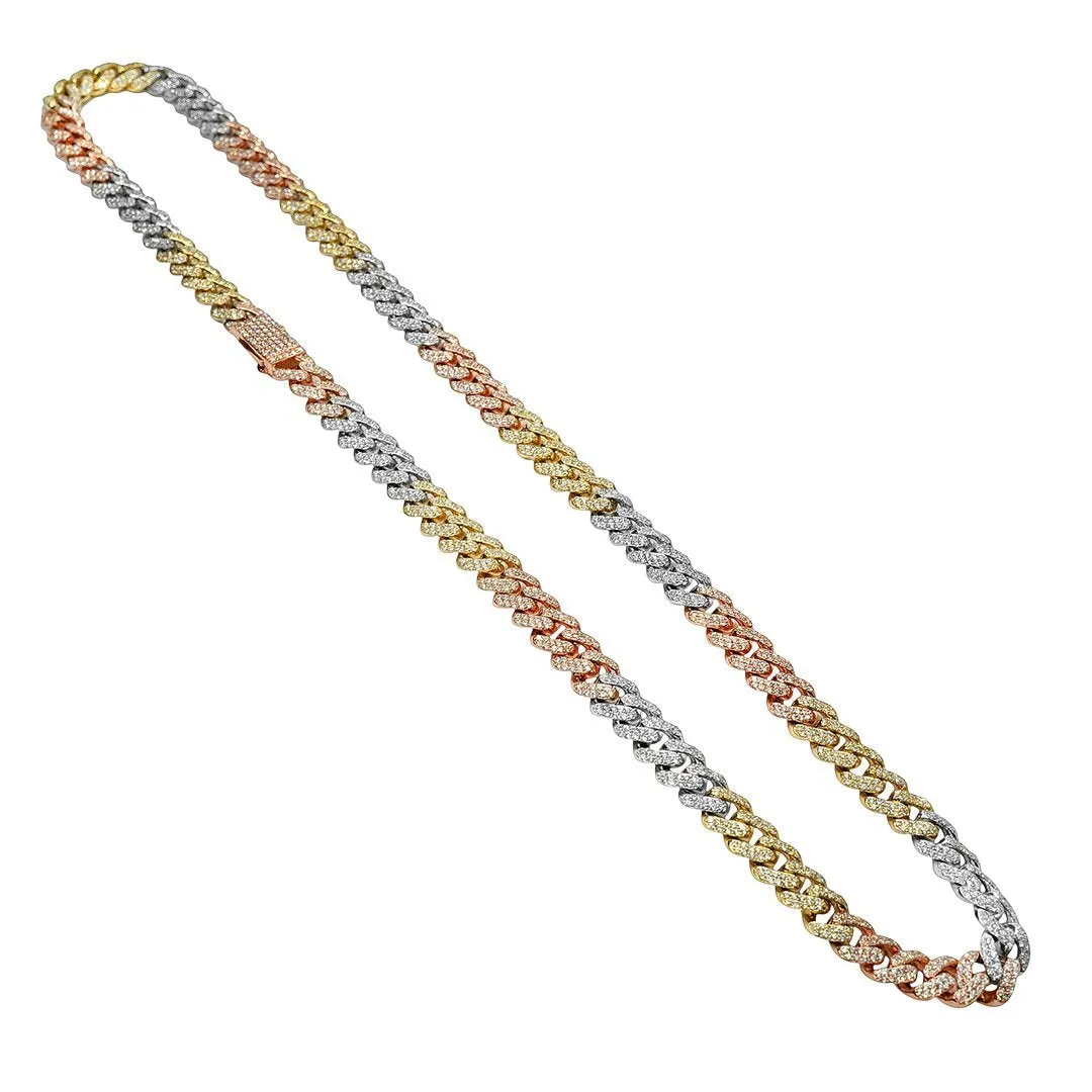 14k Tri Tone Gold Diamond Cuban Chain 11.42 Ctw