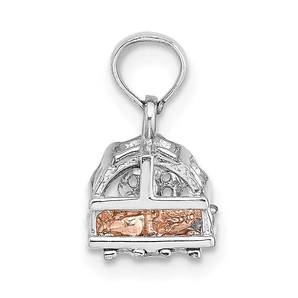 14K Two-Tone Gold Polished Finish 3-Dimensional Lobster Trap Moveable Charm Pendant