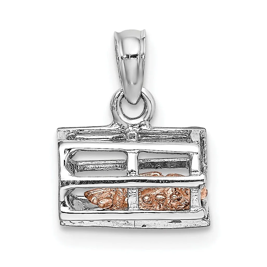 14K Two-Tone Gold Polished Finish 3-Dimensional Lobster Trap Moveable Charm Pendant