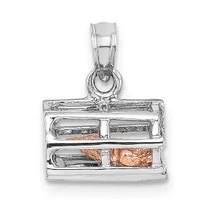 14K Two-Tone Gold Polished Finish 3-Dimensional Lobster Trap Moveable Charm Pendant