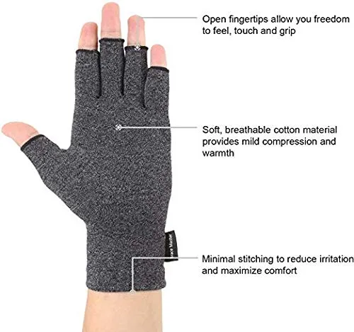 2 Pairs Arthritis Compression Gloves for Arthritis Pain Relief, Rheumatoid, Osteoarthritis and Carpal Tunnel for Men and Women, Fingerless for Typing (Small, Black Gray) Small (2 Pair)