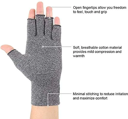 2 Pairs Arthritis Compression Gloves for Arthritis Pain Relief, Rheumatoid, Osteoarthritis and Carpal Tunnel for Men and Women, Fingerless for Typing (Small, Black Gray) Small (2 Pair)