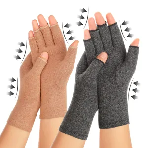 2 Pairs Arthritis Compression Gloves for Women Men, Carpal Tunnel Pain Relief, Fingerless Gloves for Typing and Daily Work Medium Brown1 grey1