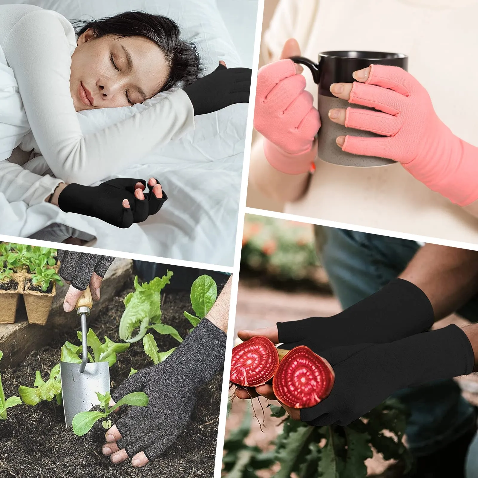 2 Pairs Arthritis Compression Gloves for Women Men, Carpal Tunnel Pain Relief, Fingerless Gloves for Typing and Daily Work Medium Brown1 grey1