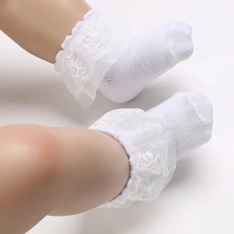4 Pairs of Cute Lace Cotton Baby Socks 0-1 Years Old Boys and Girls