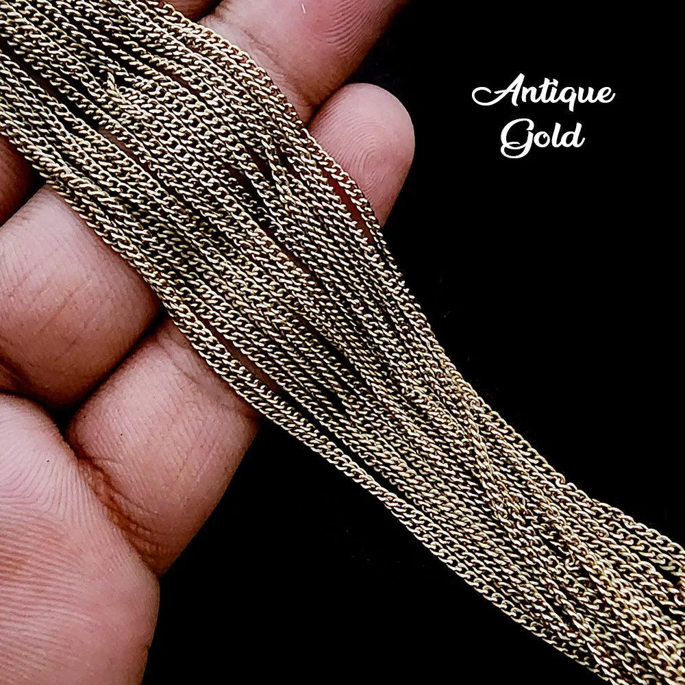 ANTIQUE GOLD POLISHED CHAINS' SIZE APPROX '2-3 MM CHAIN LENGTH APPROX 70-75 CM SOLD BY 3 PIECES CUTTING PACK