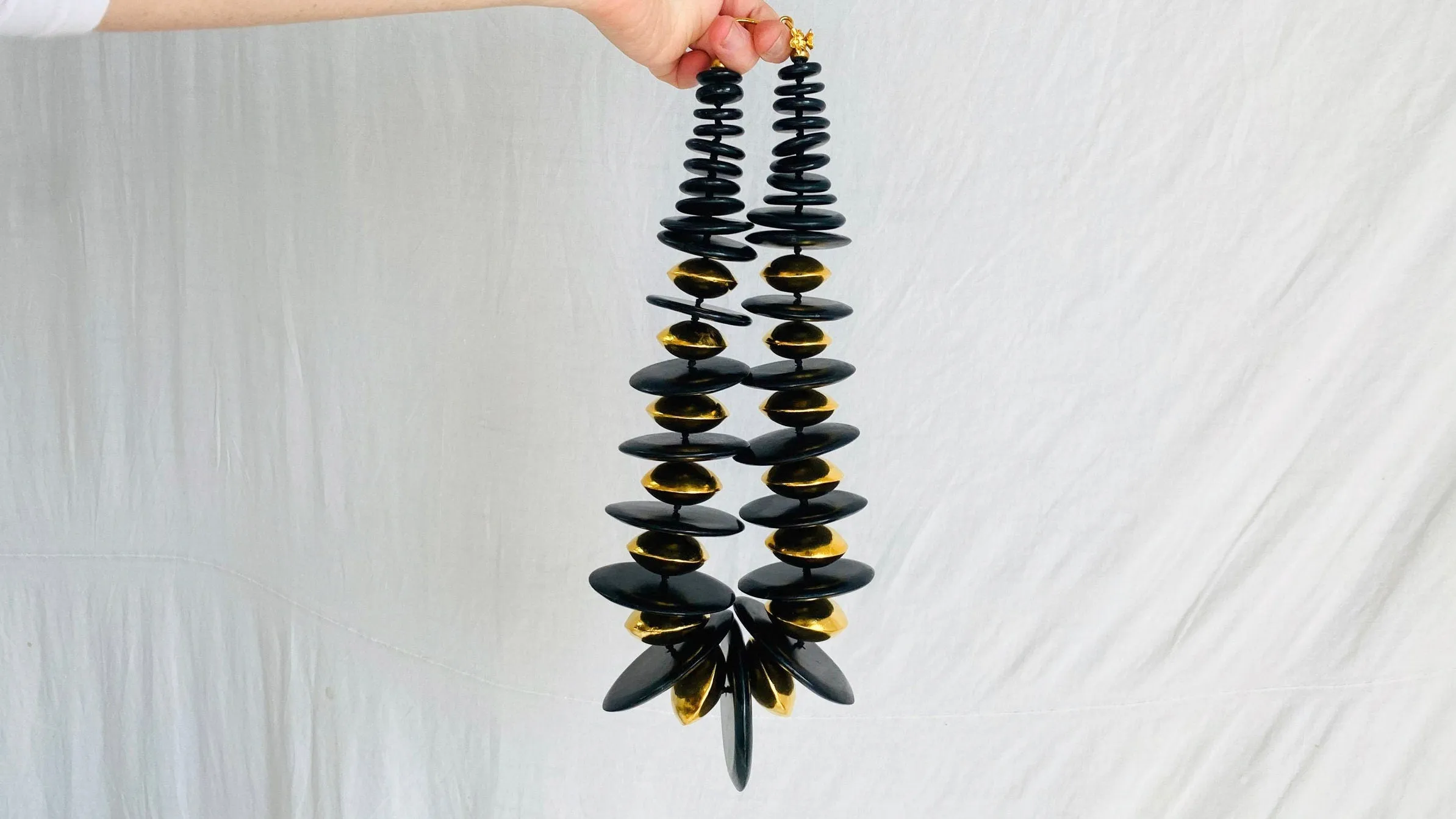Black Jade & Vermeil Necklace. 24kt Gold Plated Silver and Mayan Black Jade.