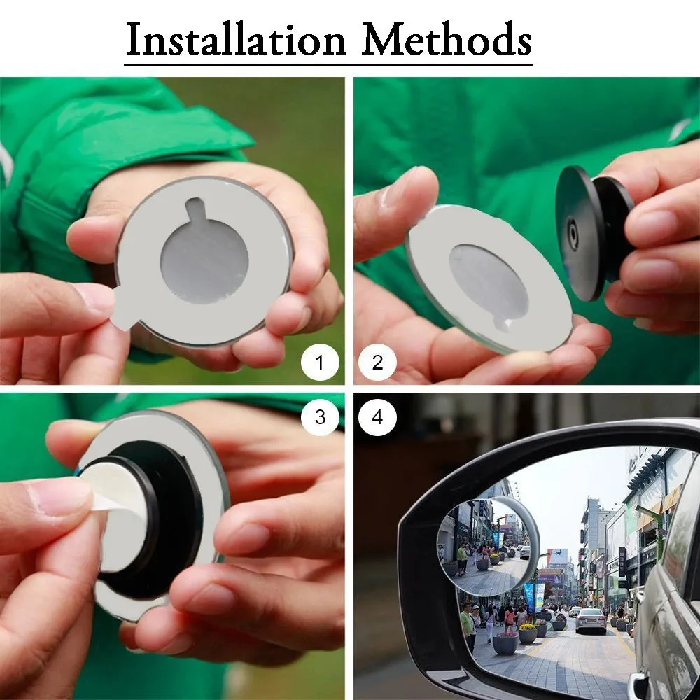 Blind Spot Round Wide Angle Adjustable Convex Rear View Mirror - Pack of 2 - H01045