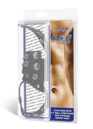 Blue Line Cock Ring With 1.5" Ball Stretcher And Optional Weight Ring
