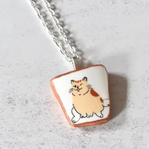 Broken China Jewelry Necklace  - Playful Cat