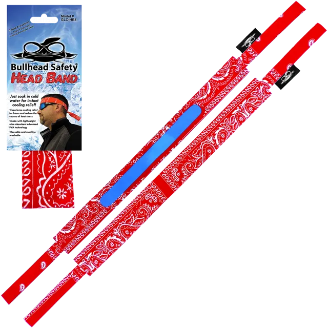 Bullhead Safety® Cooling Head Band available in Red Paisley, Camo, Blue and Hi-Vis yellow