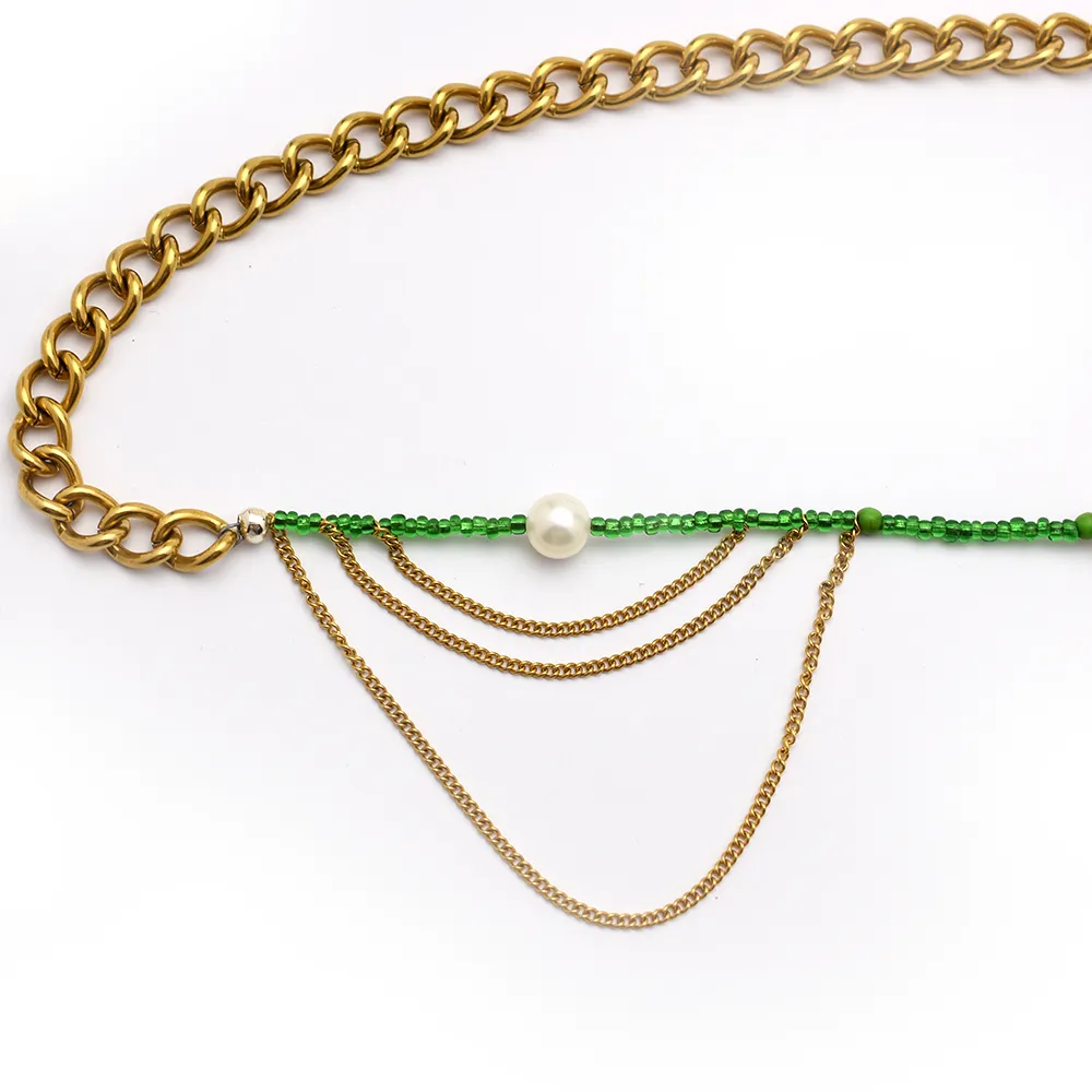 Dangly Green Pearl Belly Chain
