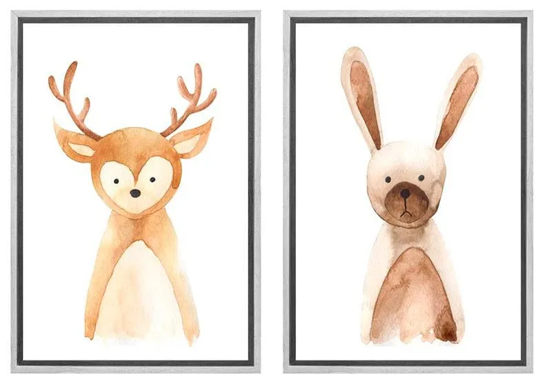 Deer & Bunny | Kids Woodland Animal Print Set | Canvas Wall Art Decor