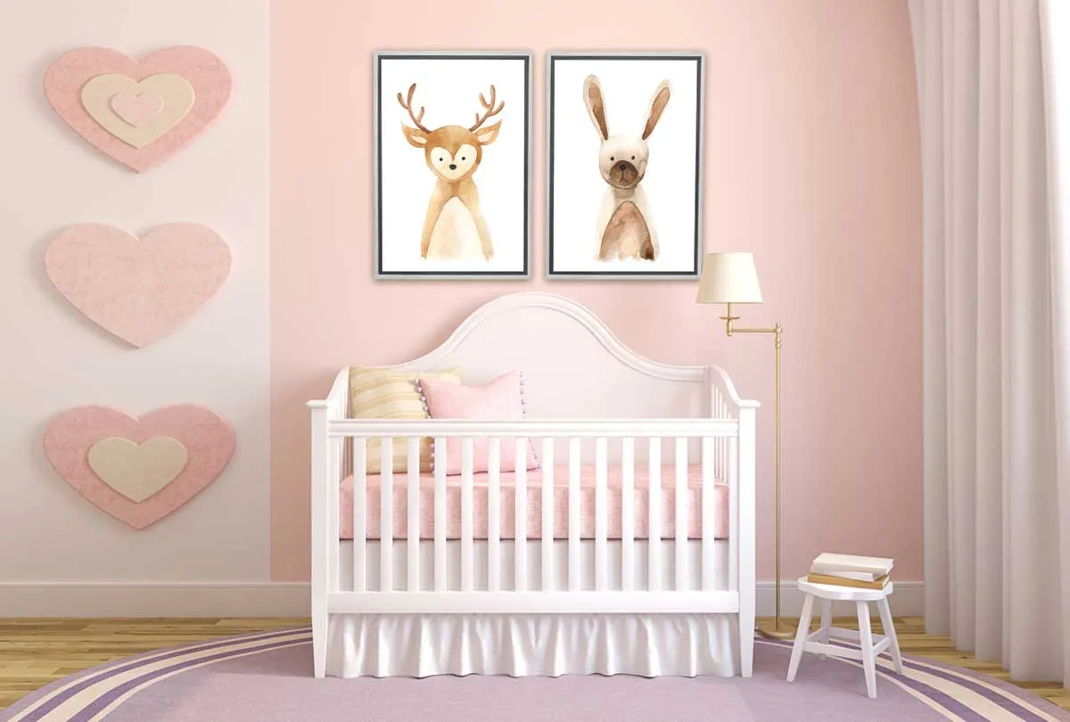 Deer & Bunny | Kids Woodland Animal Print Set | Canvas Wall Art Decor