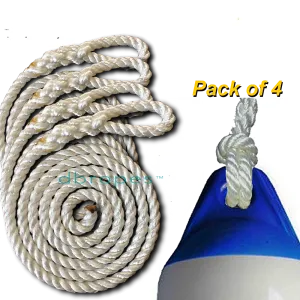 Fender Whips 100% Nylon Rope 3/8' X 6' - Pack of 4 (Fenders NOT included)
