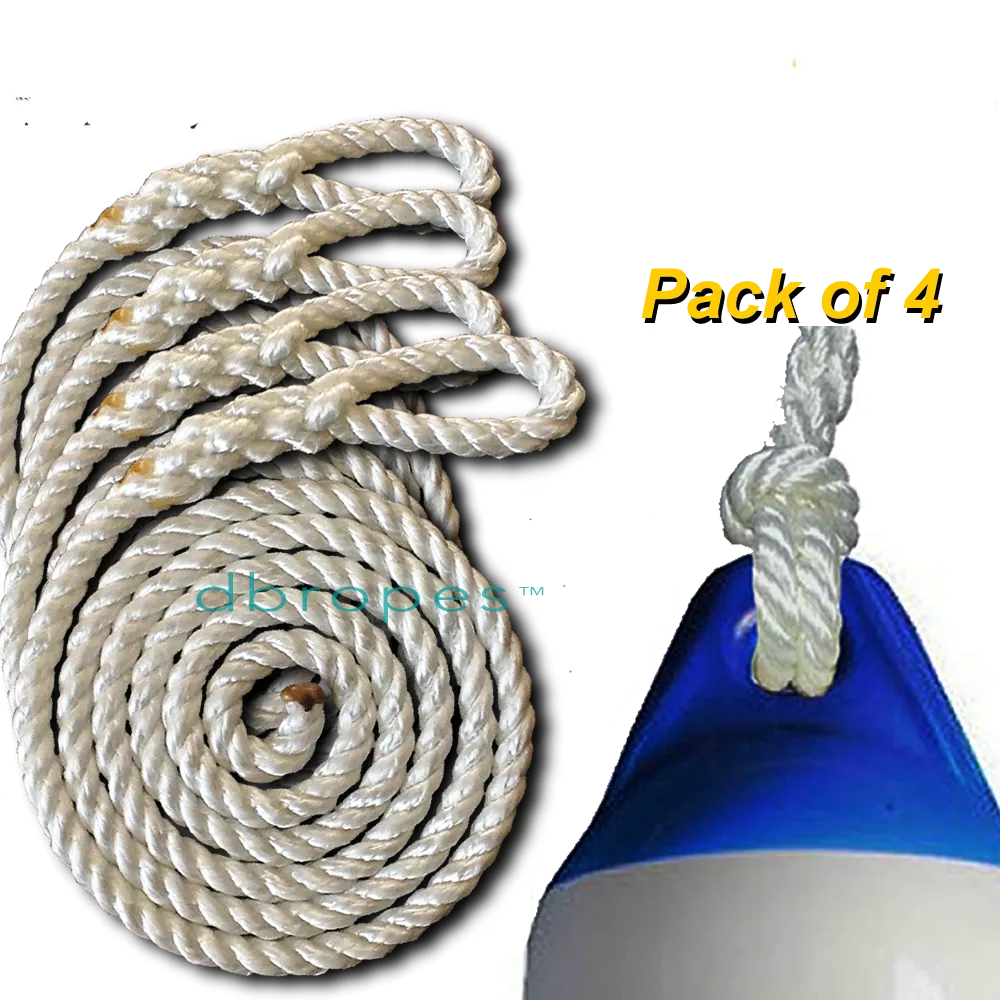 Fender Whips 100% Nylon Rope 3/8' X 6' - Pack of 4 (Fenders NOT included)