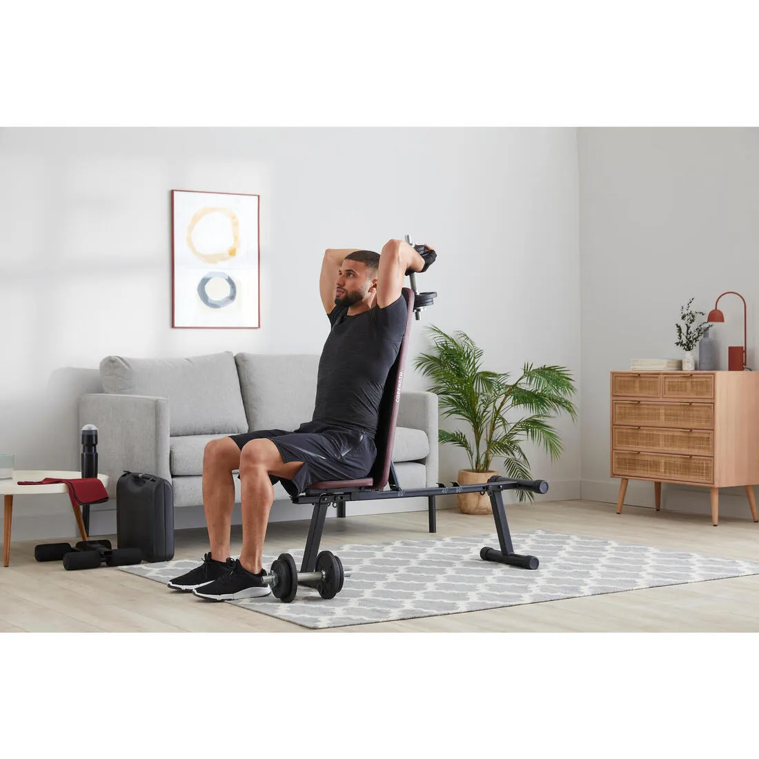 Fold-Down Incline Weights Bench with Leg Bar 500 Fold