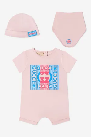 Gucci Baby Girls Cotton Romper Gift Set (3 Piece)