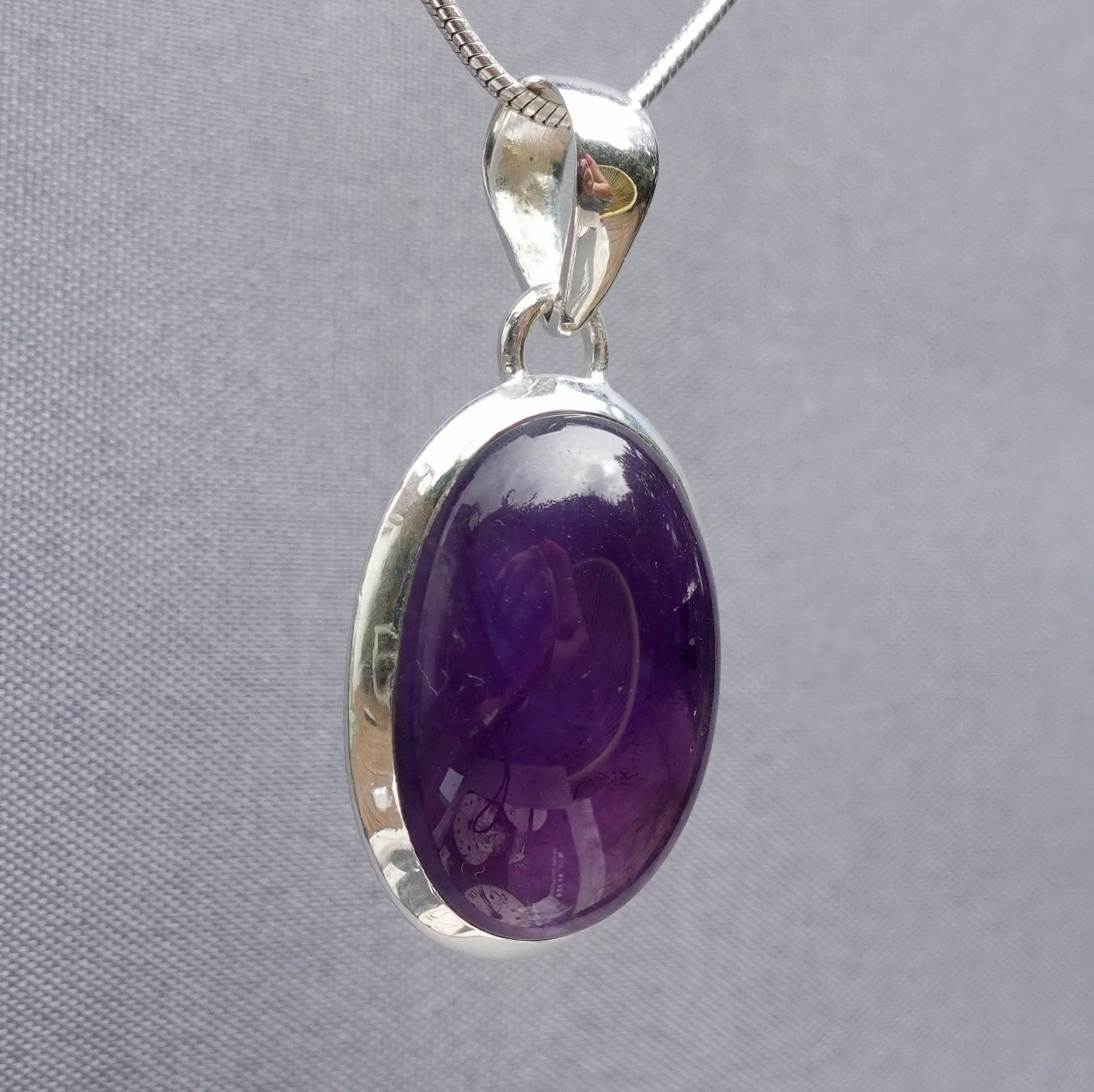 Large Oval Amethyst 925 Sterling Silver Pendant, AMEP6