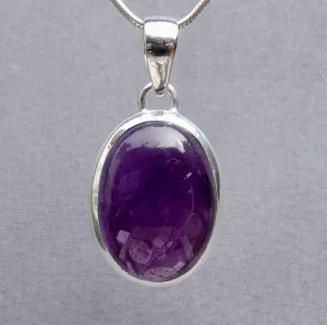Large Oval Amethyst 925 Sterling Silver Pendant, AMEP6