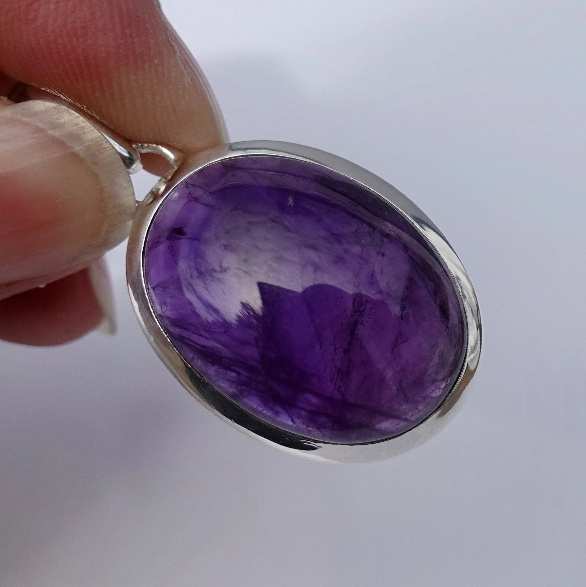 Large Oval Amethyst 925 Sterling Silver Pendant, AMEP6