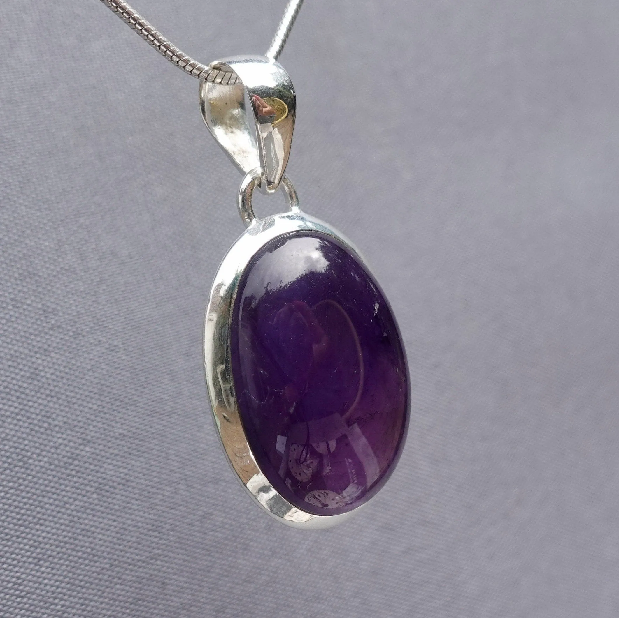 Large Oval Amethyst 925 Sterling Silver Pendant, AMEP6