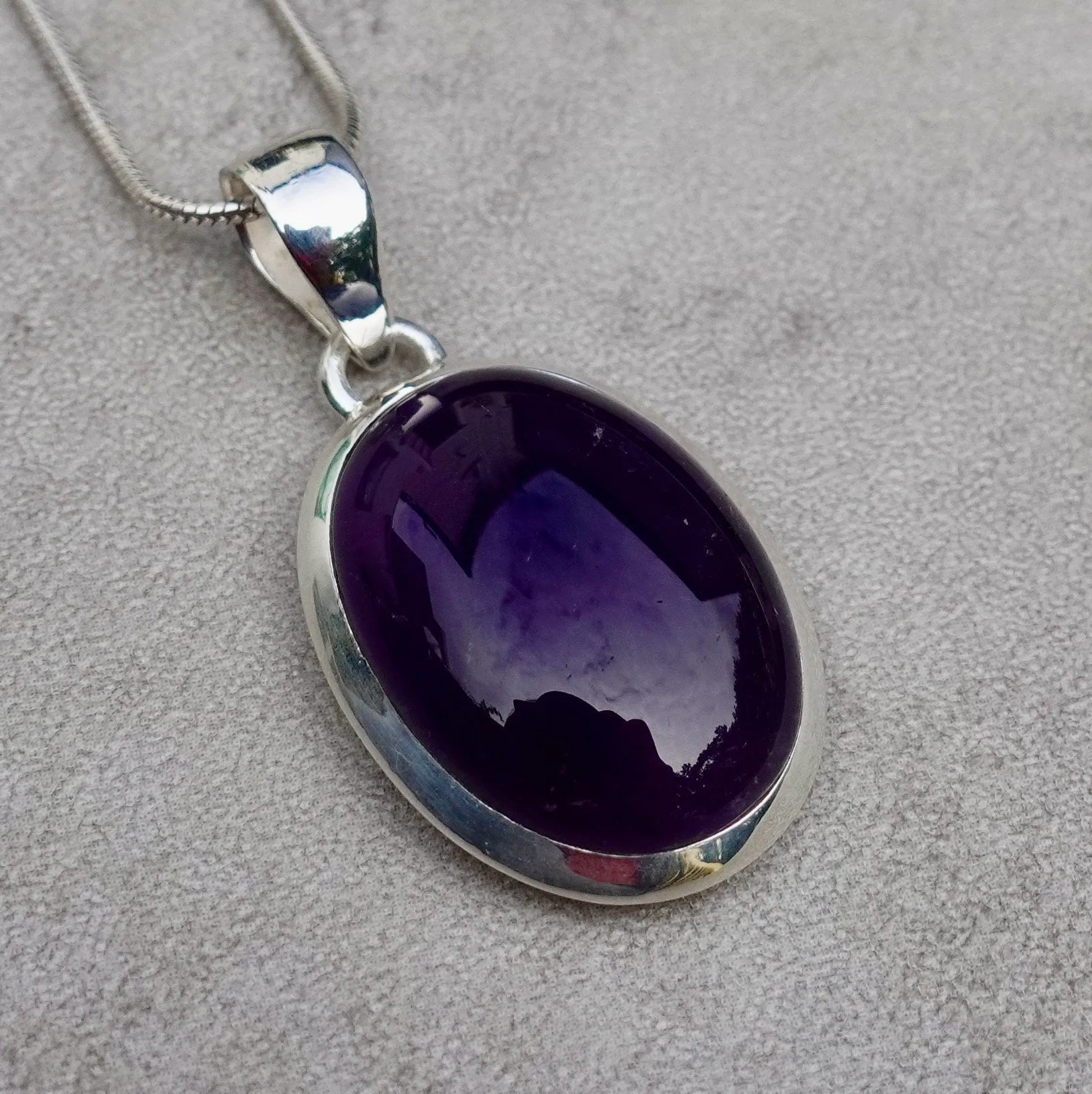 Large Oval Amethyst 925 Sterling Silver Pendant, AMEP6