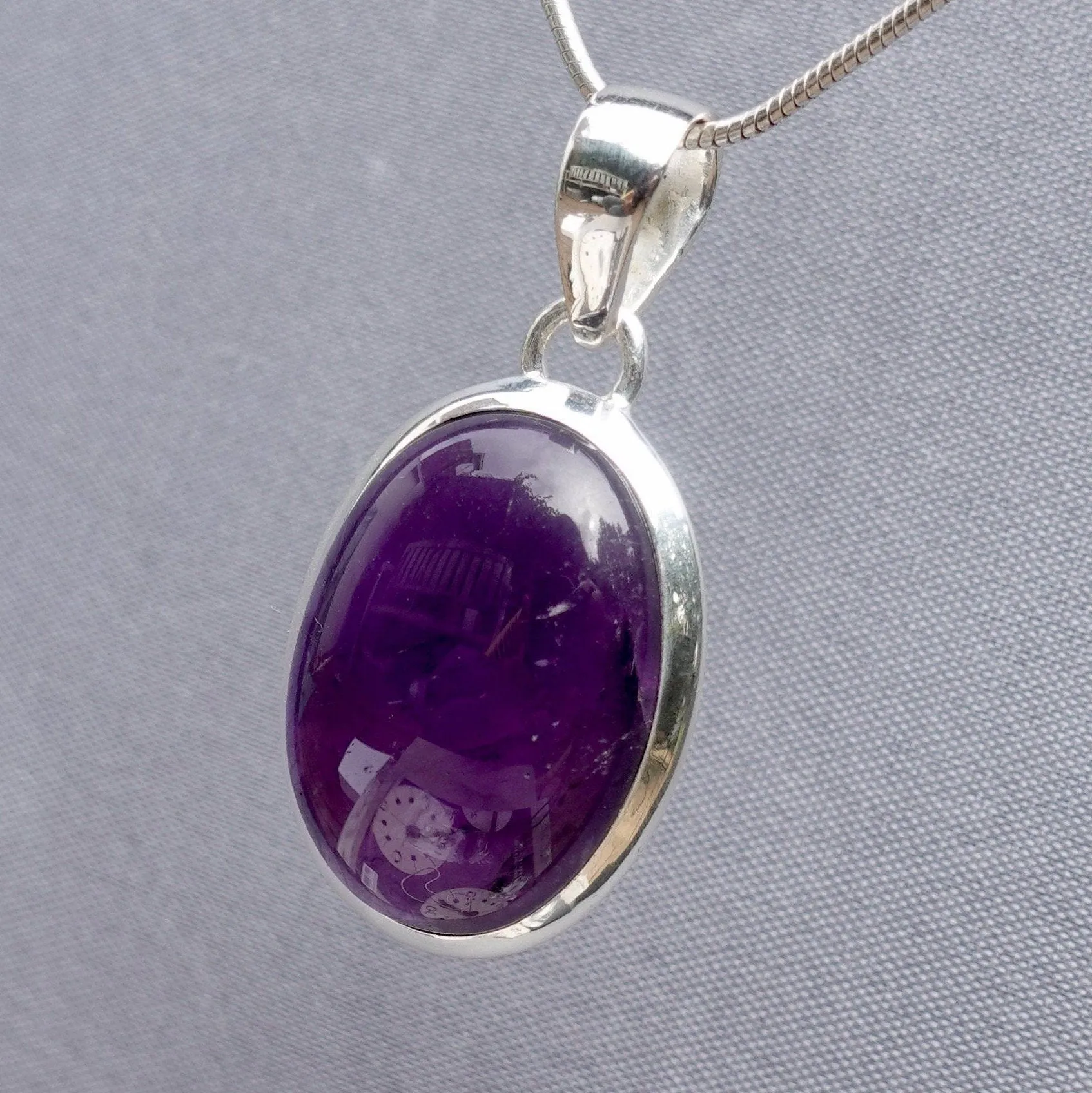 Large Oval Amethyst 925 Sterling Silver Pendant, AMEP6