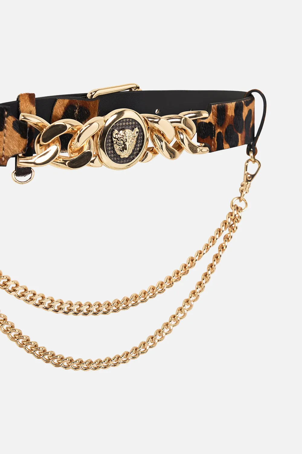 LEOPARD BUTTON BELT WITH CHAINS LEOPARD PRINT