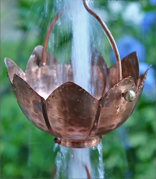 Lotus Flower Rain Chain Copper Hammered Decorative Downspout Garden Art Water Feature