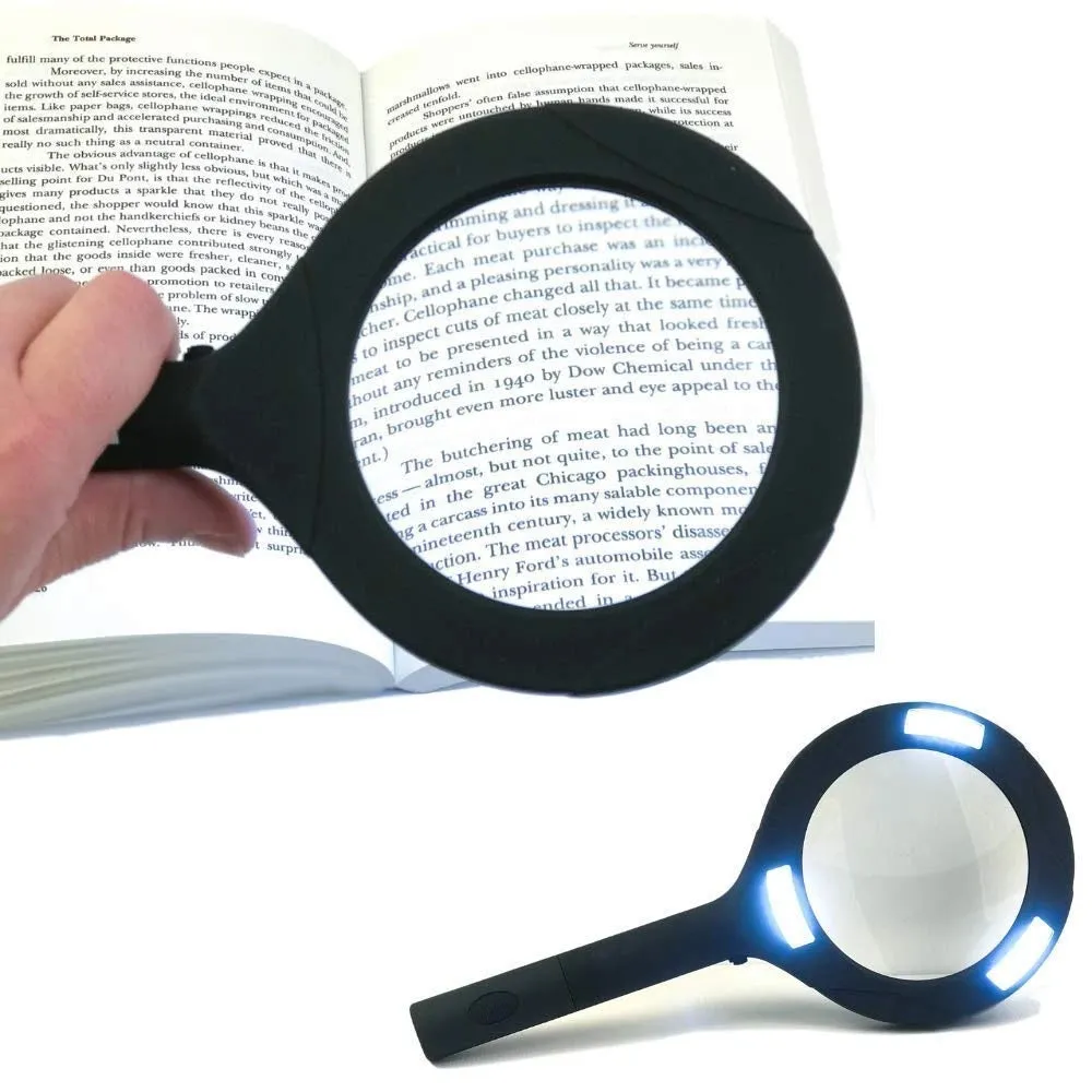 Magnifying Glass with 3 Led Light 3X Power and Rubberized Handle - H01346