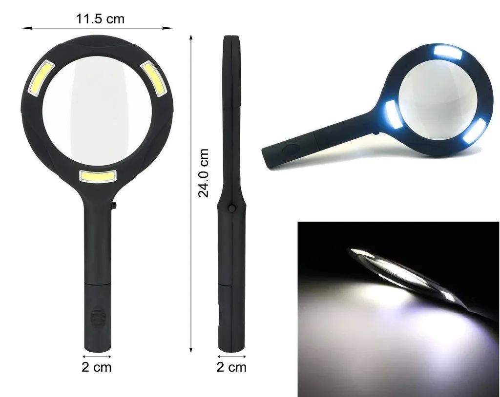 Magnifying Glass with 3 Led Light 3X Power and Rubberized Handle - H01346