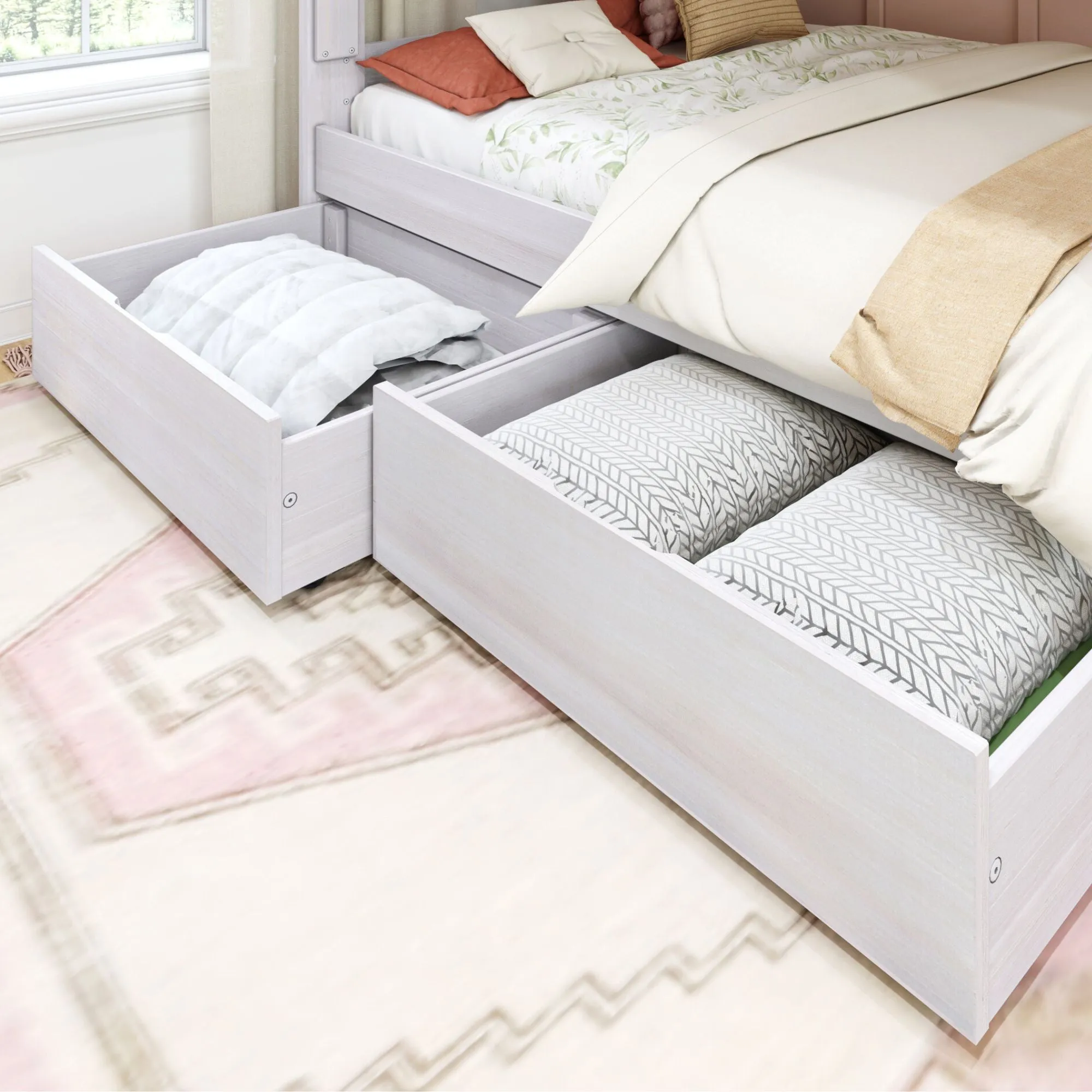 Modern Farmhouse Queen Over Queen Bunk Bed With Storage Drawers