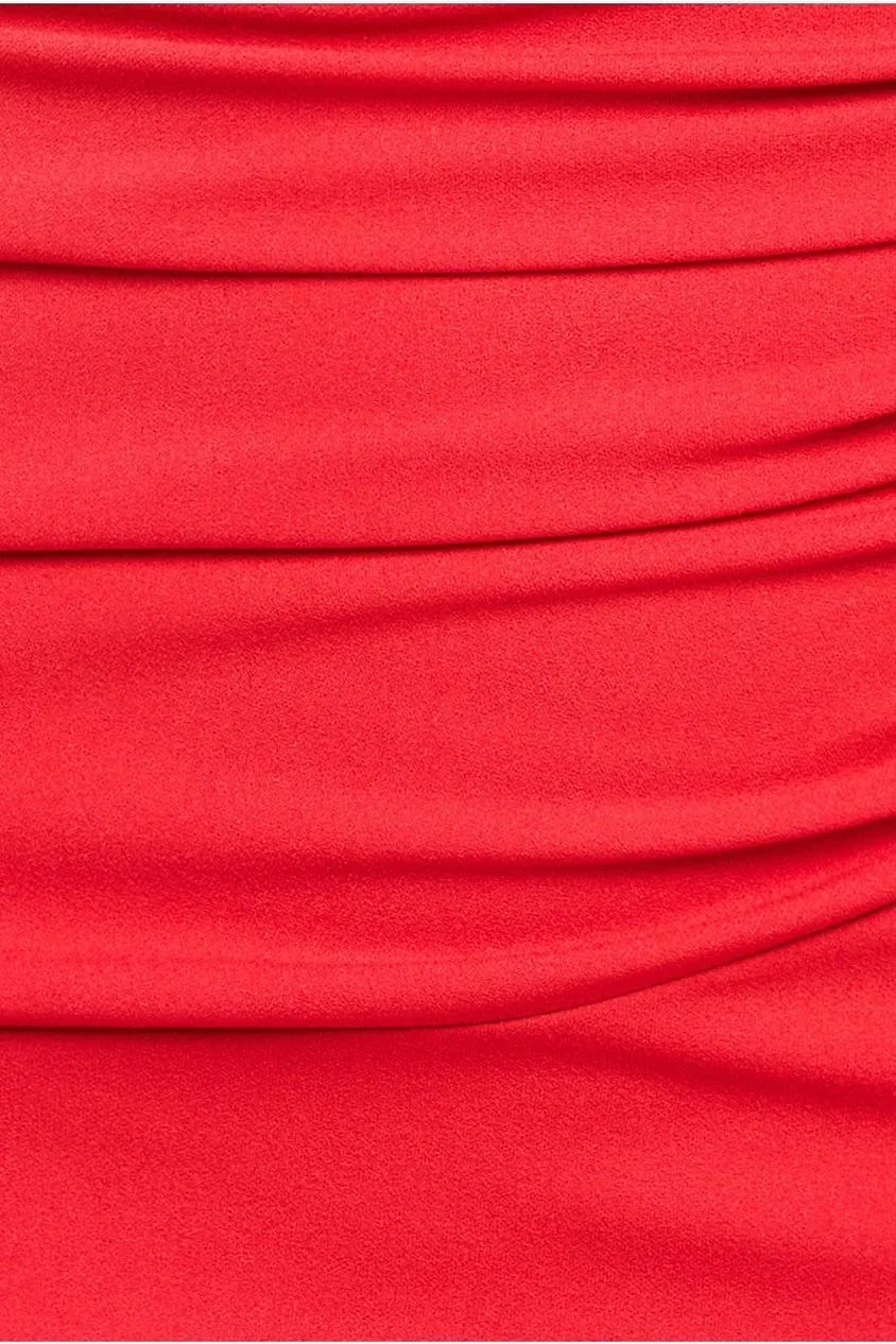 Off The Shoulder Frill Bodice Midi Dress - Red by Goddiva