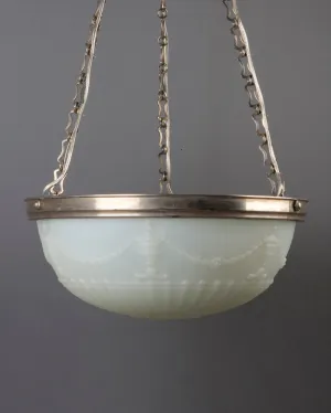 Opaline Glass Dome Chandelier with Urn and Swag Details