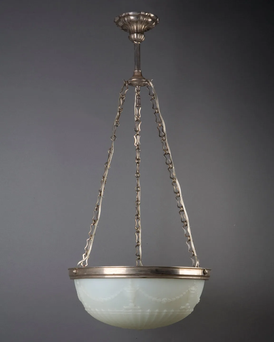 Opaline Glass Dome Chandelier with Urn and Swag Details