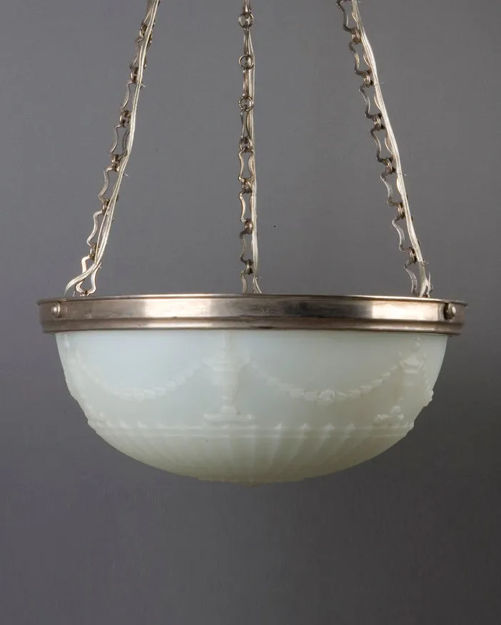 Opaline Glass Dome Chandelier with Urn and Swag Details