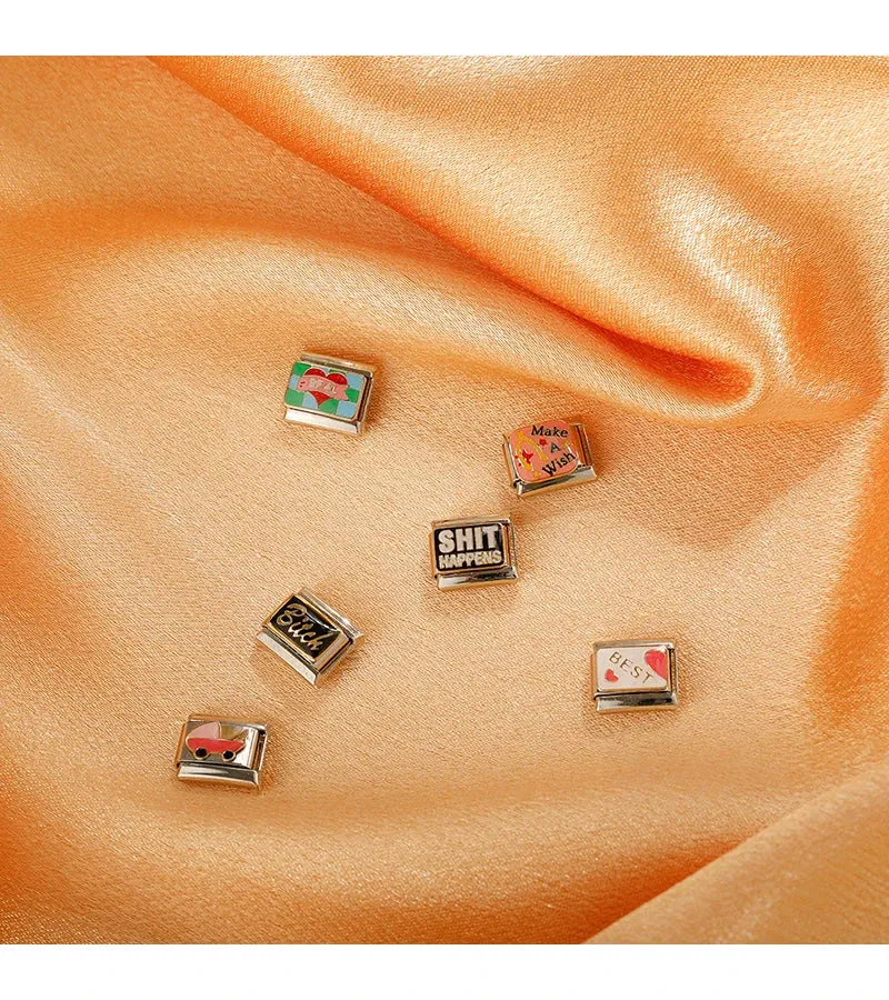 Personalisable Italian Bracelet Charms - Hottie, Boss Let's Party, Traveling, Turkey, Bitc*, Sh*t Happens - Create your unique bracelet
