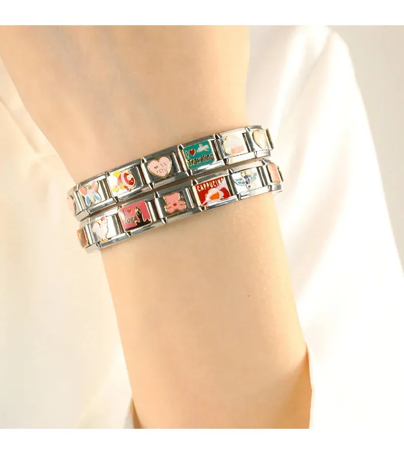 Personalisable Italian Bracelet Charms - Hottie, Boss Let's Party, Traveling, Turkey, Bitc*, Sh*t Happens - Create your unique bracelet