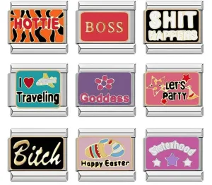 Personalisable Italian Bracelet Charms - Hottie, Boss Let's Party, Traveling, Turkey, Bitc*, Sh*t Happens - Create your unique bracelet