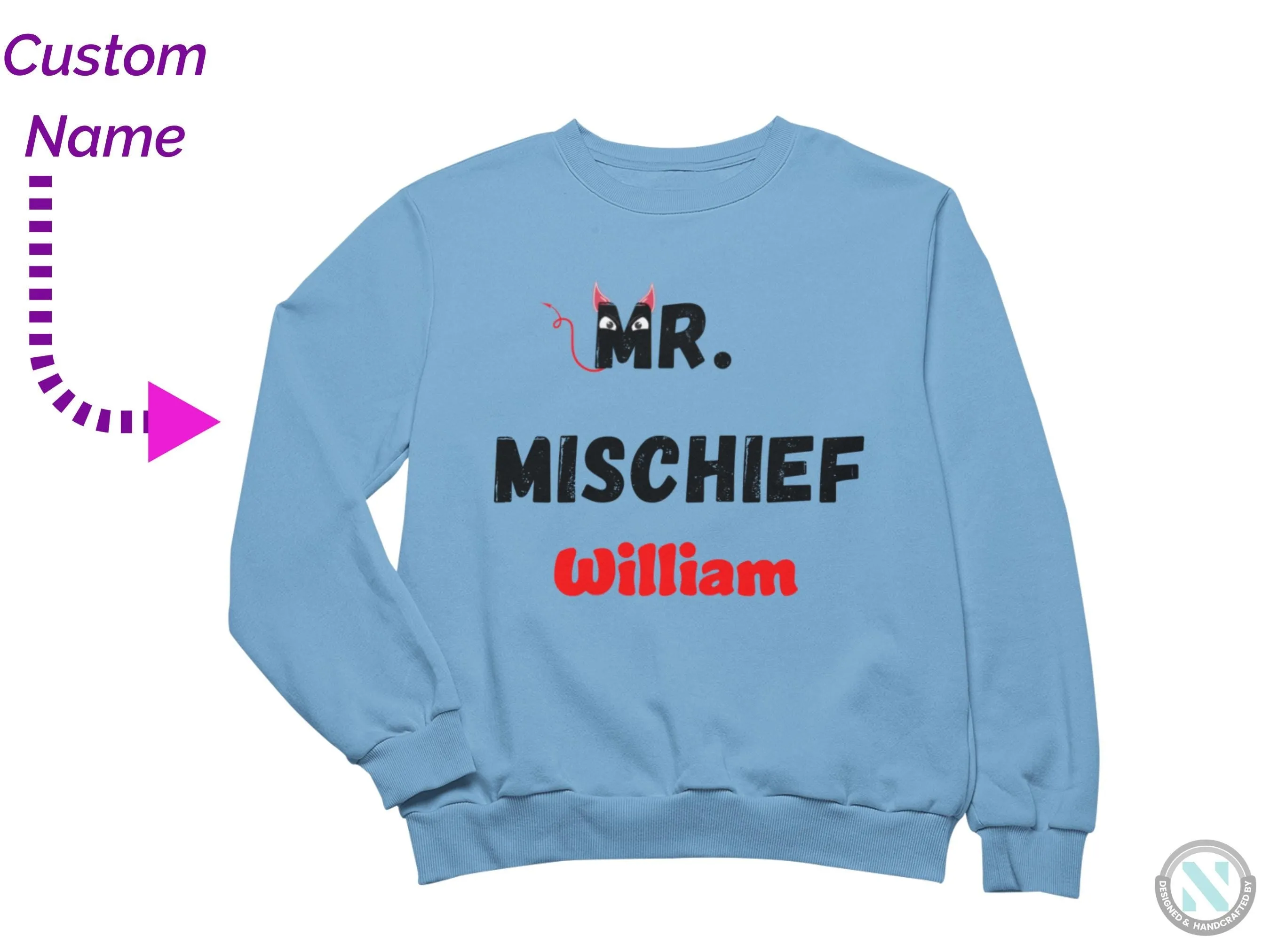 Personalized Long Sleeve Sweatshirt for Toddler Boys, 'Mr Mischief' Text