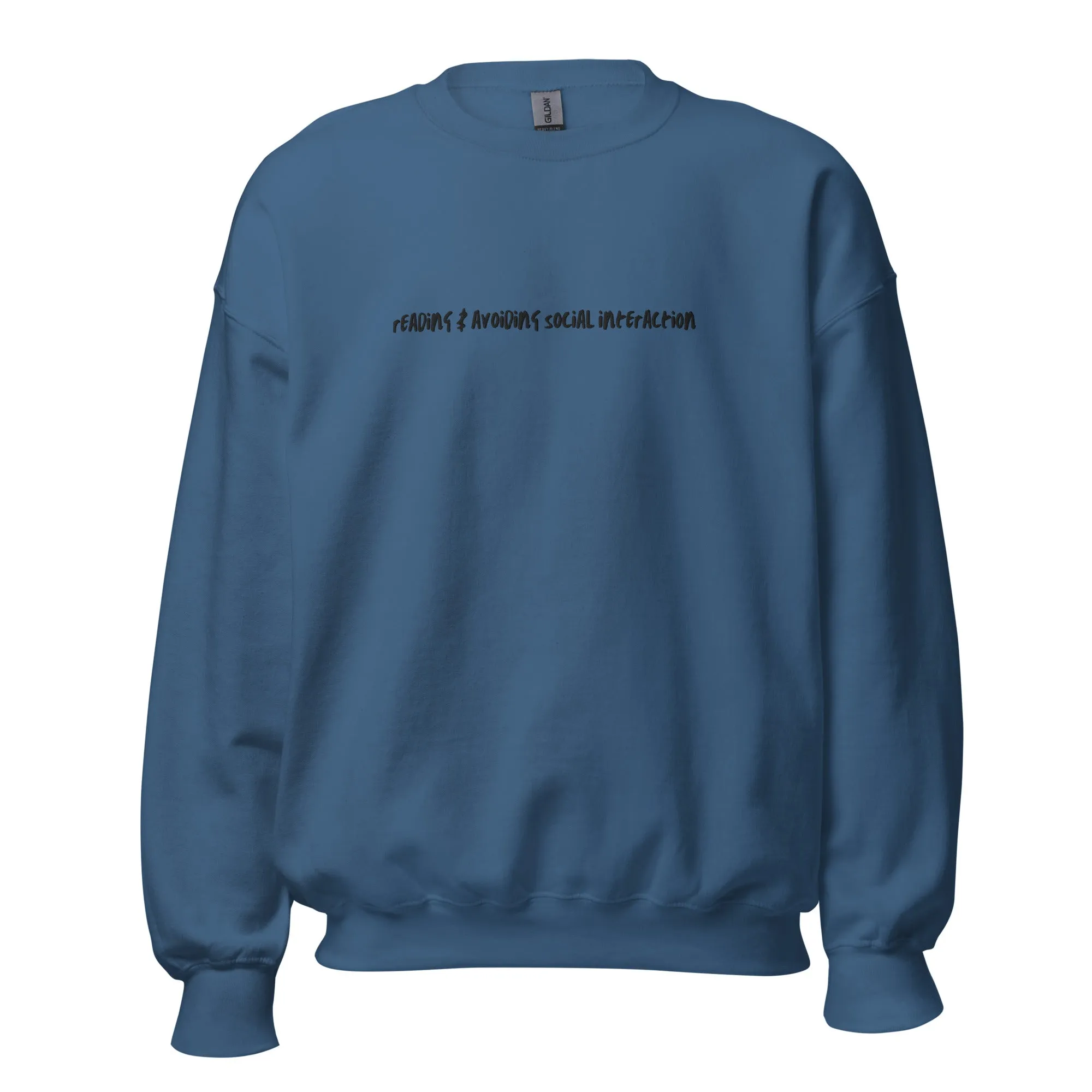 reading & avoiding social interaction embroidered sweatshirt
