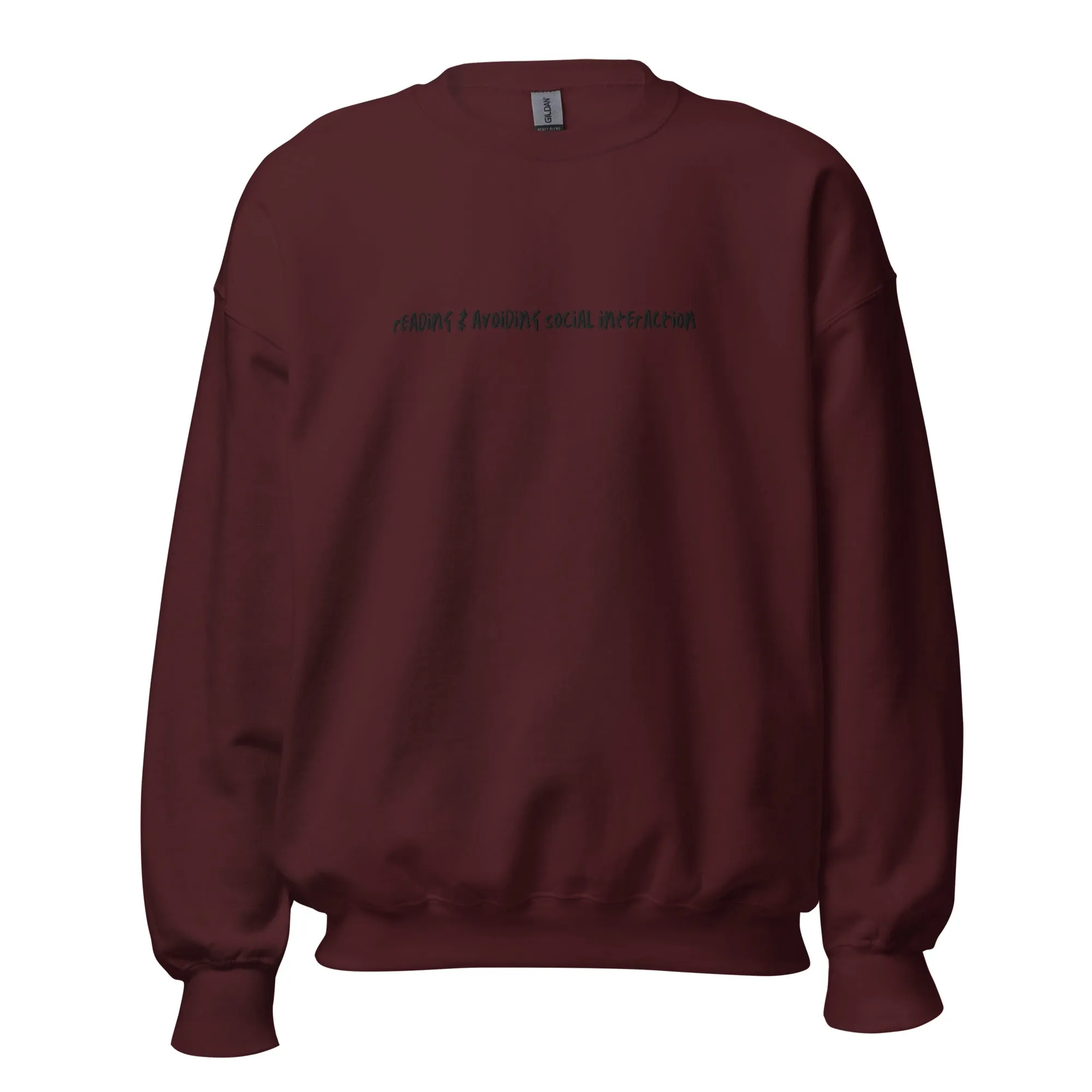 reading & avoiding social interaction embroidered sweatshirt