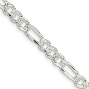 Silver 5.50-mm Solid Pave Flat Figaro Chain