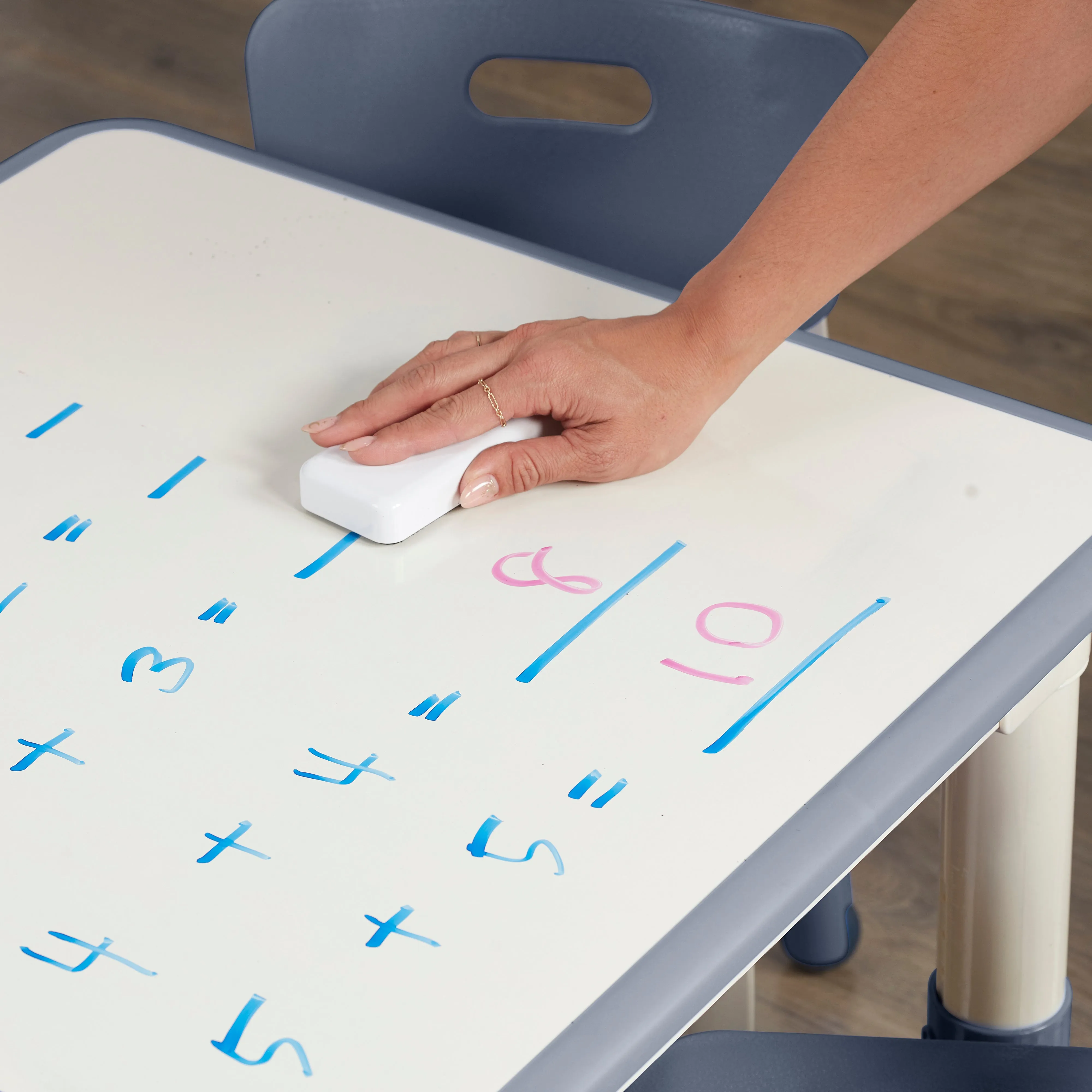 Square Dry-Erase Activity Table and 2 Adjustable Height Plastic Chairs, 3-Piece