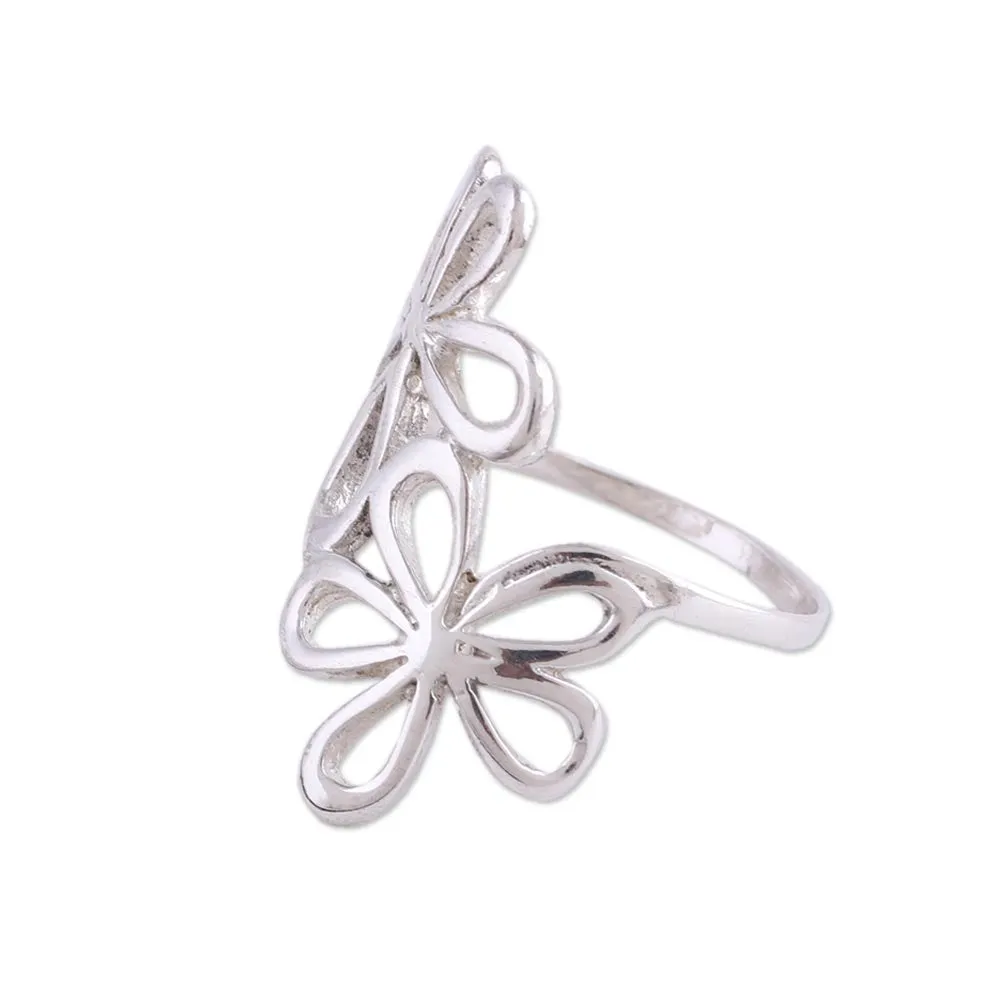 Sterling Silver Floral Cocktail Ring from India - Twin Floral Beauty | NOVICA